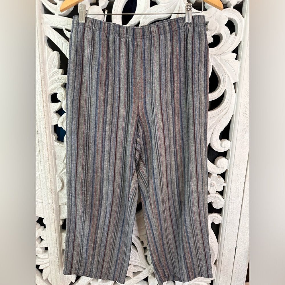 Orvis Pants Women's Small Blue Multi Stripe Capri‎ Wide Leg Linen Blend Beach